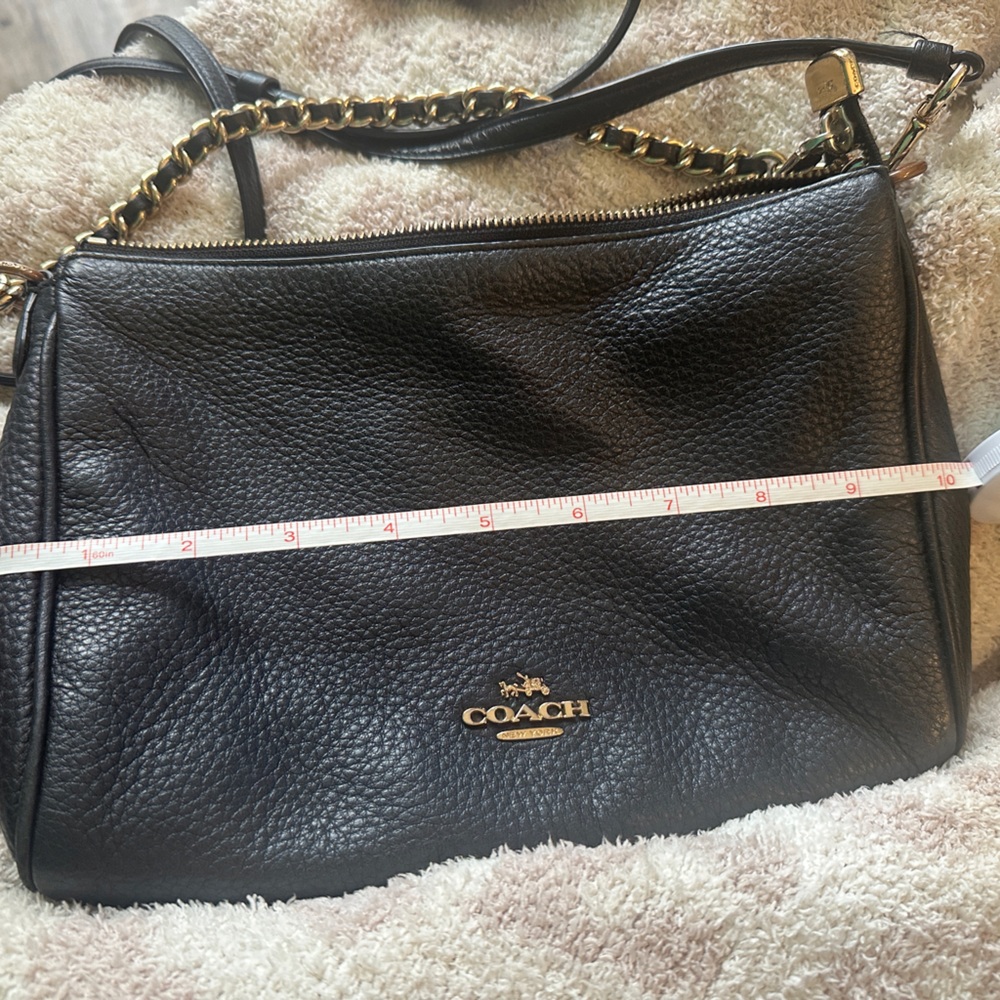 Coach Black Leather Dual Strap Crossbody Handbag Purse - Picture 6 of 7